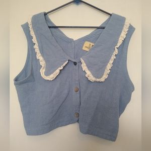 Fashion Brand Company button up top peter pan collar L/XL linen